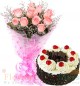 Half Kg Black Forest Cake n Pink Roses Flower Bouquet