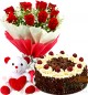 Half Black Forest Cake n Roses Bouquet N Teddy