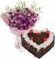 1Kg Heart Shape Black Forest Cake N Orchids Bouquet
