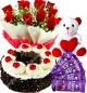 Half Kg Black Forest Eggless Cake Red Roses Bouquet 5 Chocolates Teddy bear