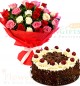 Half Kg Black Forest Cake n Mix Roses Flower Bouquet