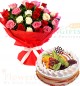 Half Kg Black Forest Cake n Mix Roses Flower Bouquet