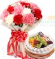 Half Kg Mixed Fruit Cake n Mix Carnations Flower Bouquet