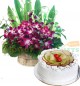 10 Orchid flower basket and Fruit Cake Half kg
