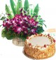 Orchid flower basket and butterscotch cake Half kg