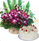 Half kg white forest Cake Orchid flower basket