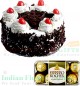 Black Forest Cake Half Kg N Ferrero Rocher Chocolate Gift Box