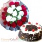 20 red white roses bouquet n half kg black forest cake