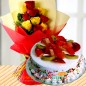  10 Yellow Red Roses Bouquet n Half Kg Mixed Fruit Cake