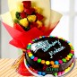 Half Kg Chocolate Gems Cake n yellow red roses bouquet