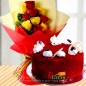 half kg red velvet cake n yellow red roses bouquet