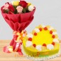 half kg heart shape pineapple cake mix roses bouquet