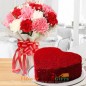 half kg heart shape red velvet cake mix carnation bouquet
