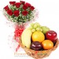 10 red roses and 2 kg fresh fruit basket