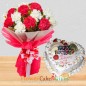 half kg heart shape mixed fruit cake 10 carnation flower bouquet