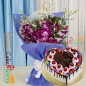 half kg eggless black forest gems heart shape cake and orchid bouquet