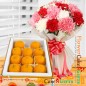 500 gms pure ghee laddu sweet box and carnation flower bouquet