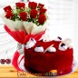 half eggless kg red velvet cake n roses flower bouquet