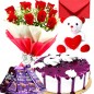  half kg blueberry fresh cream cake teddy bear chocolate red roses bouquet greeting card