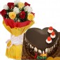 1kg heart shaped choco vanilla cake n 10 mix roses bouquet
