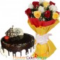 half kg eggless choco vanilla cake n 10 mix roses bouquet