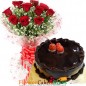 Eggless Chocolate Truffle Cake N Red Roses Bouquet