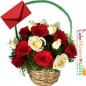 15 red n white roses basket