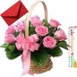 20 pink roses basket