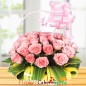 30 pink roses basket