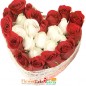15 red and 10 white Roses heart shaped arrangement