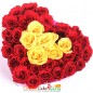 40 red yellow roses heart shaped arrangement