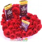 25 red roses 3 dairy milk Chocolate heart shaped arrangement