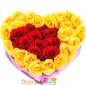 30 red yellow roses heart shaped arrangement