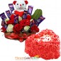1kg heart shaped rose cake n special roses teddy chocolate arrangement