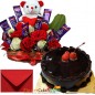 1kg eggless chocolate cake n special roses teddy chocolate arrangement