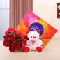 6 red roses teddy bear and cadbury celebrations chocolate gift combo
