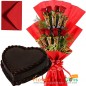 half kg chocolate cake heart shaped n roses five star chocolate bouquet