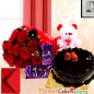 half kg eggless chocolate cake teddy bear dairy milk silks red roses bouquet