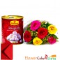 1kg mouthwatering rasgullas sweets 6 red roses bouquet