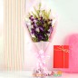 5 purple orchid bouquet and greeting card