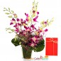 6 purple orchid in a vase