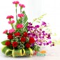 7 Red Roses 8 Pink Carnations 5 Purple Orchids in Basket 