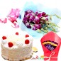 half kg eggless white forest cake n dairy milk chocolate n orchid bouquet
