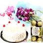 half kg eggless white forest cake n ferrero rocher chocolates n orchid bouquet