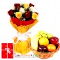 3 Kg Fresh Fruits Basket, 6 Yellow Roses Bunch and Greeting Card