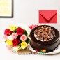 half kg eggless choco kitkat cake and 10 mix roses bouquet n card