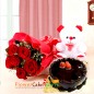1kg chocolate cake teddy bear 6 red roses