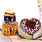 half kg heart shape black forest gems cake with two layer chocolate arrangement