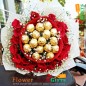 25 red roses with 16 ferrero rocher chocolate bouquet