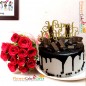 half kg  designer chocolate cake and 10 roses bouquet